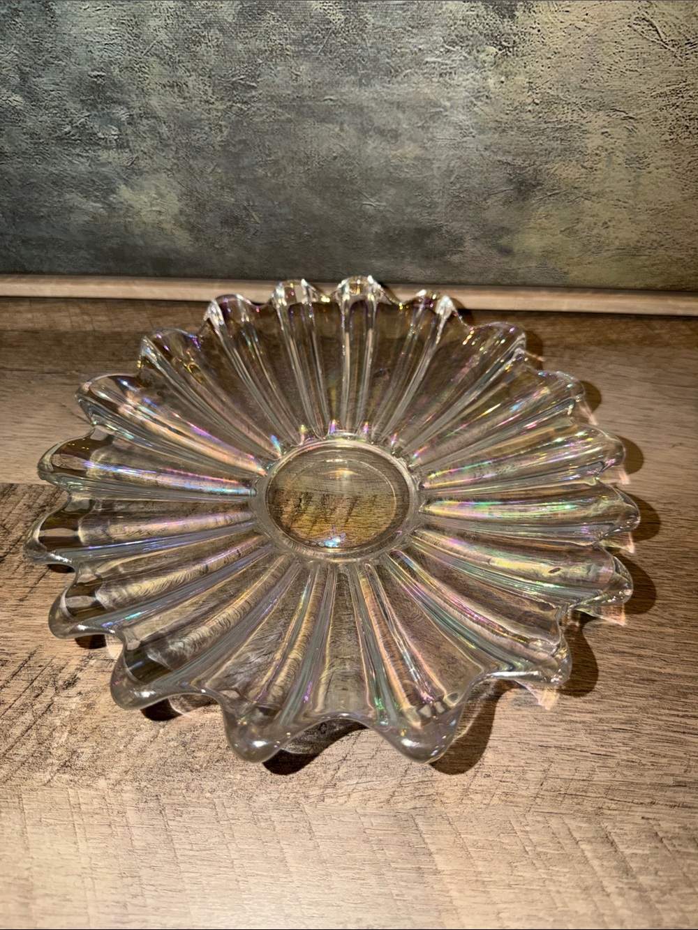 Vintage Federal Glass Iridescent Sunburst Glass Accent Plate - Clear Multicolor